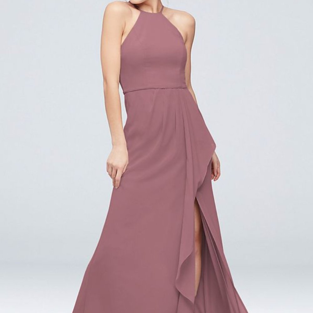 NWT David's Bridal High-Neck Chiffon Dress - Quartz Sz 4